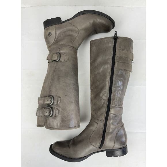 Born Attila Leather Boots Size 6 Grey/Taupe Knee-high Riding Round Toe - Picture 8 of 13